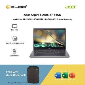 [Pre-order] Acer Aspire 5 A515-57-54UD Laptop (i5-1235U,8GB,512GB SSD,Intel Iris Xe,H&S,15.6"FHD,W11H,Gray) [ ETA: 3-5 Working Days]