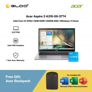 [Pre-order] Acer Aspire 3 A315-59-37T4 Laptop (i3-1215U,8GB,256GB SSD,Intel UHD Graphics,H&S,15.6"FHD,W11H,Silver) [ETA:3-5 working days]