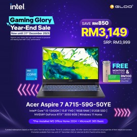 Acer Aspire 7 Gaming A715-59G-50YE Gaming Laptop (Intel® Core™ i5-13420H | 15.6" FHD | 16GB RAM | 512GB SSD | NVIDIA® GeForce RTX™ 3050 6GB | Windows 11 Home |Microsoft Office Home 2024 + Microsoft 365)