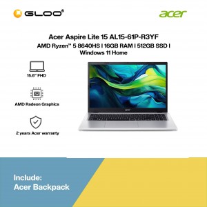 Acer Aspire Lite 15 AL15-61P-R3YF Laptop Laptop (AMD Ryzen 5-8640HS | 15.6" FHD | 16GB RAM | 512GB SSD | AMD Radeon Graphics | Windows 11 Home | Office Home & Student + M365)