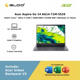 (my-Yayasan) Acer Aspire Go 14 AG14-71M-5529 Laptop (Intel® Core™ Ultra 5 processor 125H | 14" WUXGA | 16GB RAM | 512GB SSD | Intel® Graphics | Windows 11 Home | Office Home & Student)