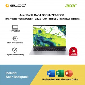 Acer Swift Go 14 SFG14-74T-96C0 Laptop (Intel® Core™ Ultra 9 285H | 14" WUXGA Touch | 32GB RAM | 1TB SSD | Intel® Arc™ Graphics | Windows 11 Home |Microsoft Office Home 2024 + Microsoft 365)