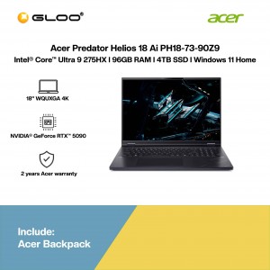 Acer Predator Helios 18 Ai PH18-73-90Z9 Gaming Laptop (NVIDIA® GeForce RTX™ 5090 | CU 9 -275HX | 18" WQUXGA | 96GB RAM | 4TB SSD | Windows 11 Home | Office Home & Student + M365)
