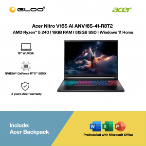 Acer Nitro V16S Ai ANV16S-41-R8T2 Gaming Laptop (NVIDIA® GeForce RTX™ 5050 | AMD Ryzen™ 5 240 | 16” WUXGA | 16GB RAM | 512GB SSD | Windows 11 Home | Microsoft Office Home 2024 + Microsoft 365)