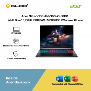 Acer Nitro V16S ANV16S-71-58B0 Gaming Laptop (NVIDIA® GeForce RTX™ 5060 | Intel® Core™ 5 210H | 16” WQXGA | 16GB RAM | 512GB SSD | Windows 11 Home | Microsoft Office Home 2024 + Microsoft 365)