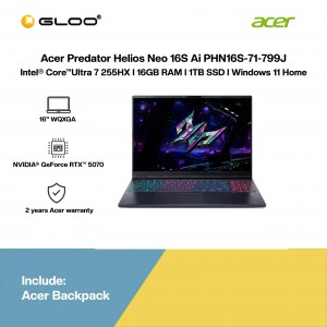 Acer Predator Helios Neo 16S Ai PHN16S-71-799J Gaming Laptop (NVIDIA® GeForce RTX™ 5070 | CU 7-255HX | 16" WQXGA OLED | 16GB RAM | 1TB SSD | Windows 11 Home)