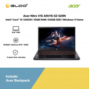Acer Nitro V15 ANV15-52-529N Gaming Laptop (NVIDIA® GeForce RTX™ 5050 | C i5-13420H | 15.6" FHD | 16GB RAM | 512GB SSD | Windows 11 Home | Office Home & Student + M365)
