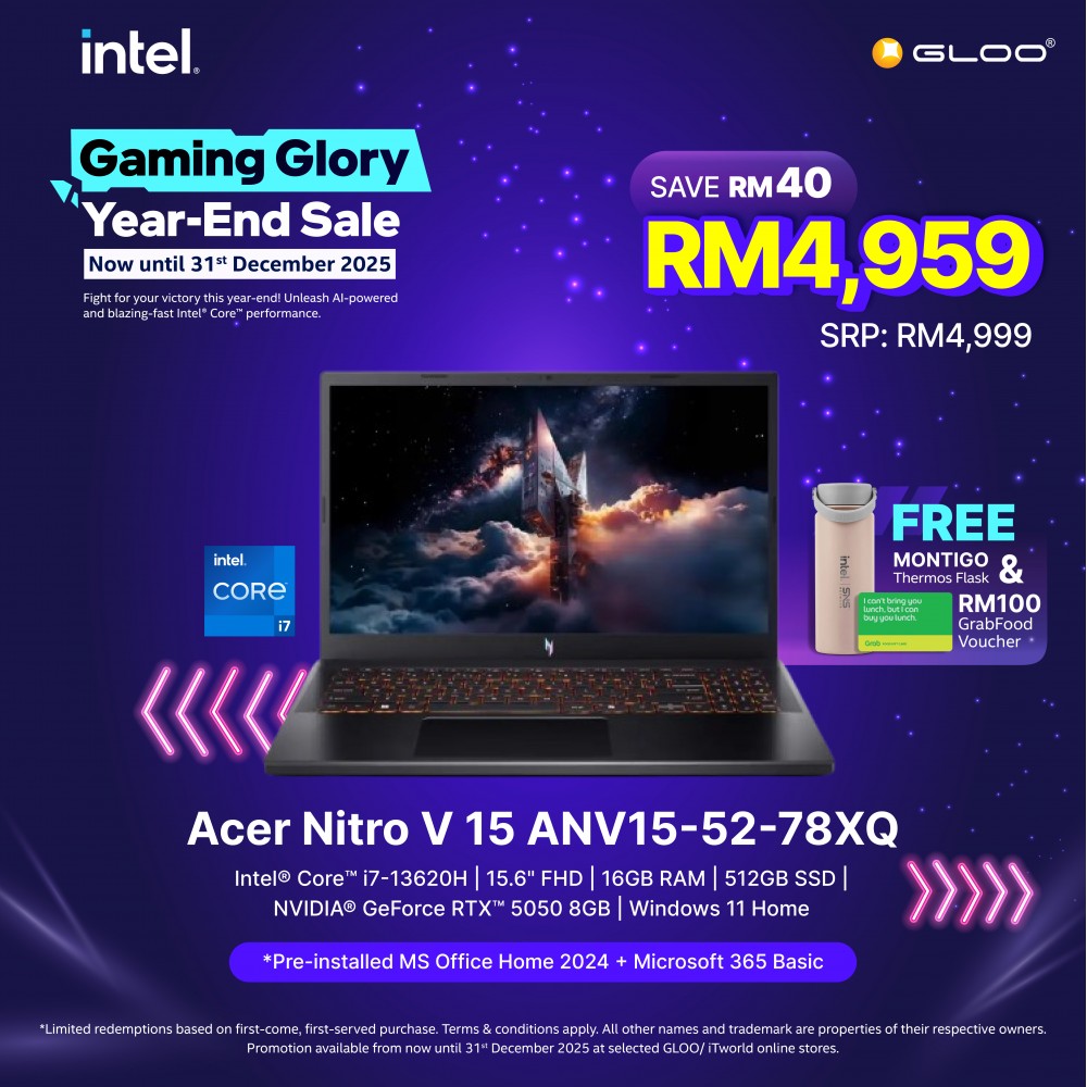 Acer Nitro V15 ANV15-52-78XQ Gaming Laptop (NVIDIA® GeForce RTX™ 5050 | C i7-13620H | 15.6" FHD | 16GB RAM | 512GB SSD | Windows 11 Home | Office Home + M365)