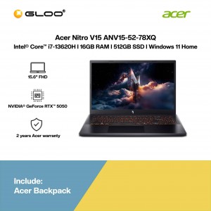 Acer Nitro V15 ANV15-52-78XQ Gaming Laptop (NVIDIA® GeForce RTX™ 5050 | C i7-13620H | 15.6" FHD | 16GB RAM | 512GB SSD | Windows 11 Home | Office Home + M365)