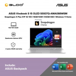 ASUS Vivobook S 15 OLED S5507Q-AMA088WSM Laptop (Snapdragon X Plus X1P 42 100 | 15.6”3K OLED | 16GB RAM | 512GB SSD | Qualcomm Adreno GPU | Windows 11 Home | Office Home & Student + Office 365)