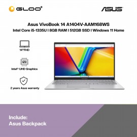 [Pre-order] Asus VivoBook 14 A1404V-AAM168WS Laptop (i5-1335U,8GB,512GB SSD,Intel UHD Graphics,H&S,14"FHD,W11H,Silver) [ETA:3-5 working days]