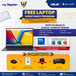 (my-Yayasan) ASUS Vivobook 14 A1404V-APB007WSM Laptop (Intel® Core™ 5 Processor 120U | 14” FHD | 16GB RAM | 512GB SSD | Intel® Graphics| Windows 11 Home | Office Home & Student + Office 365)