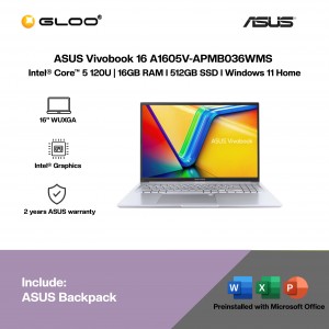 ASUS Vivobook 16 A1605V-APMB036WMS Laptop (Intel® Core™ 5 120U | 16" WUXGA | 16GB RAM | 512GB SSD | Intel® Graphics | Windows 11 Home |Microsoft Office Home 2024 + Microsoft 365)
