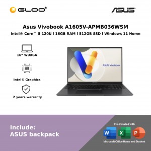 Asus Vivobook A1605V-APMB036WSM (Intel Core 5-120U | 16” WUXGA, | 16GB RAM | 512GB SSD | Intel Graphics | Windows 11 Home)