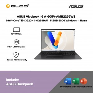 ASUS Vivobook 16 A1605V-AMB2255WS Laptop (Intel® Core™ i7-13620H | 16" WUXGA | 16GB RAM | 512GB SSD | Intel® UHD Graphics | Windows 11 Home |Microsoft Office Home 2024 + Microsoft 365)