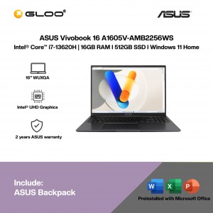 ASUS Vivobook 16 A1605V-AMB2256WS Laptop (Intel® Core™ i7-13620H | 16" WUXGA | 16GB RAM | 512GB SSD | Intel® UHD Graphics | Windows 11 Home |Microsoft Office Home 2024 + Microsoft 365)