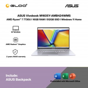 ASUS Vivobook M1605Y-AMB424WMS Laptop (AMD Ryzen™ 7 7730U | 16” WUXGA | 16GB RAM | 512GB SSD | AMD Radeon™ Graphics | Windows 11 Home | Microsoft Office Home 2024 + Microsoft 365)