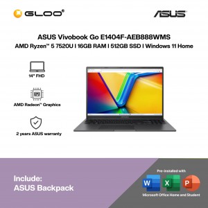 ASUS Vivobook Go E1404F-AEB888WMS Laptop (AMD Ryzen 5 7520U | 14"FHD | 16GB RAM | 512GB SSD | AMD Radeon Graphics | Windows 11 Home | Office Home & Student + M365)