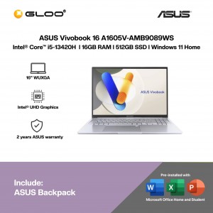 ASUS Vivobook 16 A1605V-AMB9089WS Laptop (Intel Core i5-13420H | 16"WUXGA | 16GB RAM | 512GB SSD | Intel Graphics | Windows Home | Office Home & Student + M365)