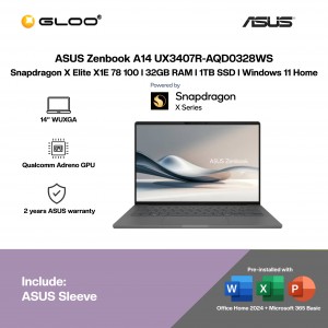ASUS Zenbook A14 UX3407R-AQD0328WS Laptop (Snapdragon X Elite X1E 78 100 | 14"WUXGA | 32GB RAM | 1TB SSD | Qualcomm Adreno GPU | Office Home 2024 + Office 365)