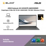 ASUS Zenbook A14 UX3407R-AQD0328WS Laptop (Snapdragon X Elite X1E 78 100 | 14"WUXGA | 32GB RAM | 1TB SSD | Qualcomm Adreno GPU | Office Home 2024 + Office 365)