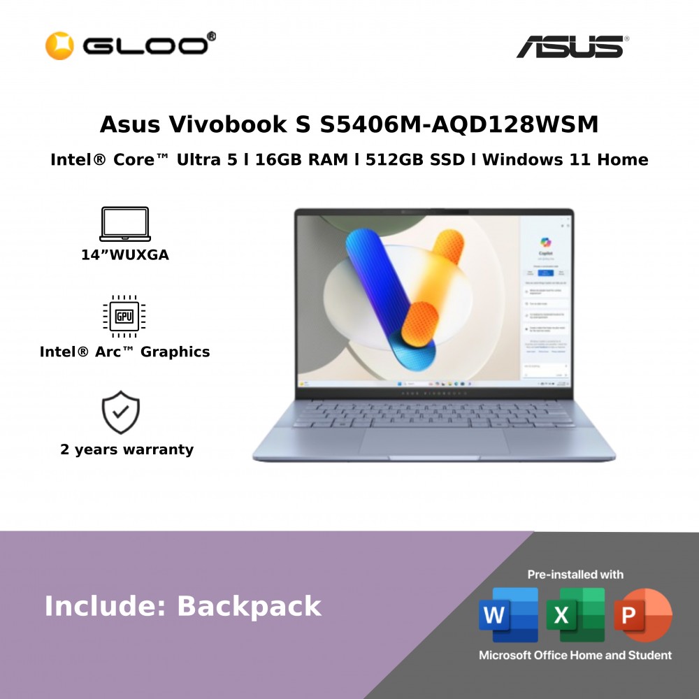 Asus Vivobook S S5406M-AQD128WSM (Intel Core Ultra 5-125H | 14”WUXGA | 16GB RAM | 512GB SSD | Intel Arc Graphics | Windows 11 Home)
