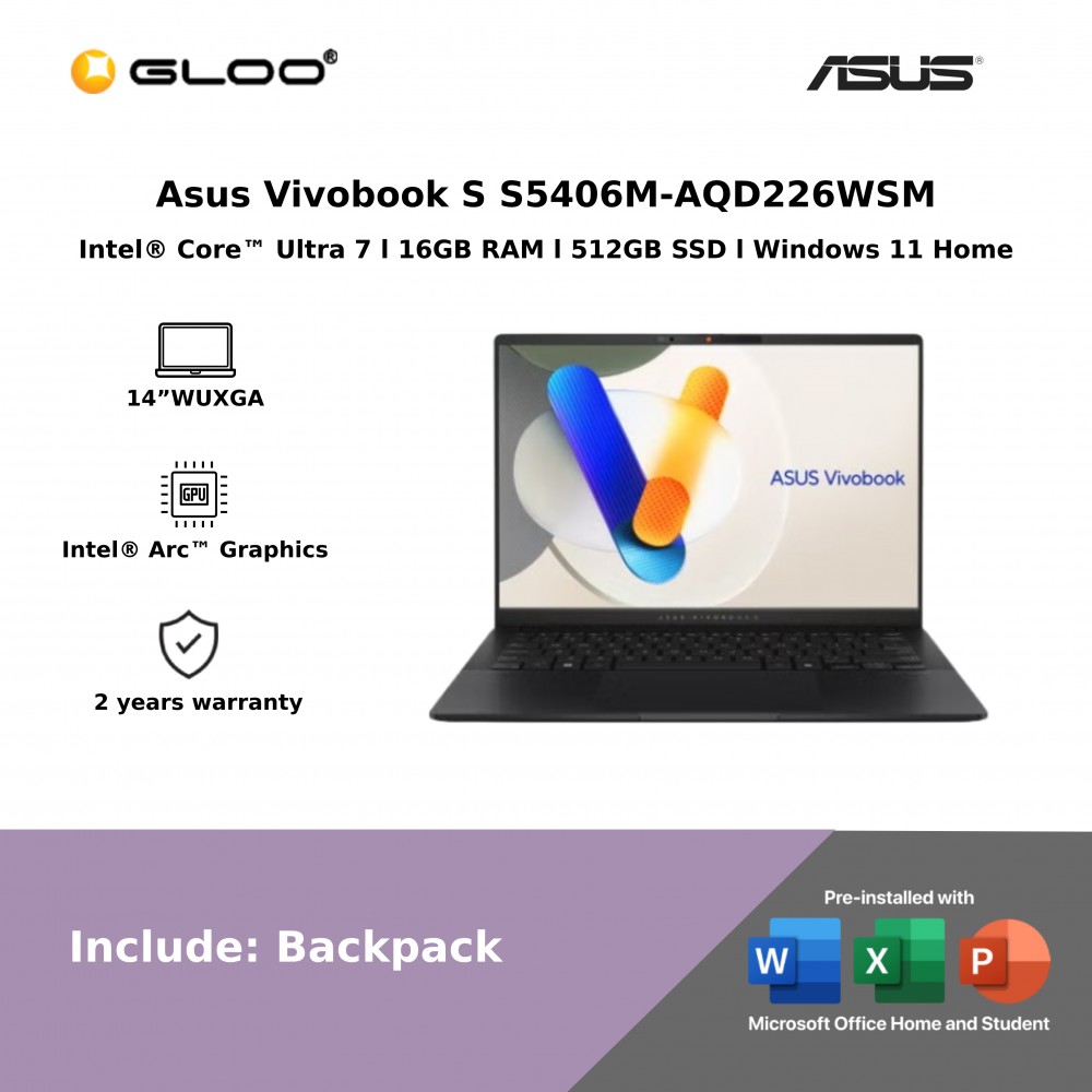 Asus Vivobook S S5406M-AQD226WSM (Intel Core Ultra 7-155H | 14”WUXGA | 16GB RAM | 512GB SSD | Intel Arc Graphics | Windows 11 Home)