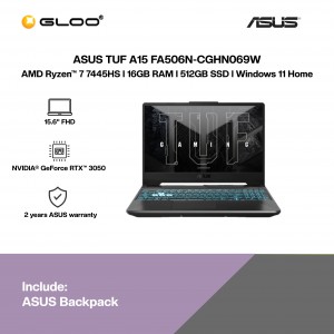 ASUS TUF A15 FA506N-CGHN069W Gaming Laptop (AMD Ryzen™ 7 7445HS | 15.6” FHD | 16GB RAM | 512GB SSD | NVIDIA® GeForce RTX™ 3050 | Windows 11 Home)