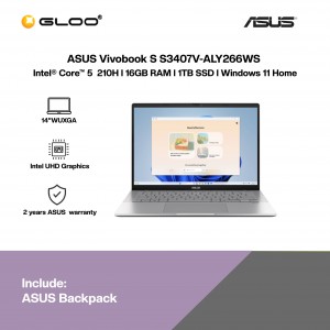 ASUS Vivobook S S3407V-ALY266WS Laptop (Intel® Core™ 5 Processor 210H | 14"WUXGA | 16GB RAM | 1TB SSD | Intel UHD Graphics | Windows 11 Home | Microsoft Office Home 2024 + Microsoft 365 Basic)