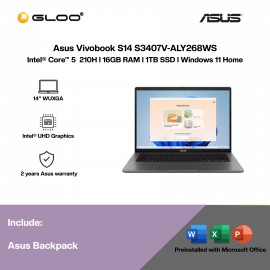Asus Vivobook S14 S3407V-ALY268WS Laptop (Intel® Core™ 5 210H | 14” WUXGA | 16GB RAM | 1TB SSD | Intel® UHD Graphics | Windows 11 Home | Microsoft Office Home 2024 + Microsoft 365 Basic)