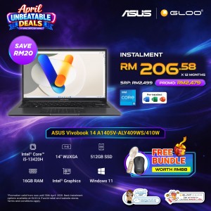 ASUS Vivobook 14 A1405V-ALY409WS Laptop (Intel® Core™ i5-13420H |14" WUXGA | 16GB RAM | 512GB SSD | Intel® UHD Graphics | Windows 11 Home | Preinstalled with Microsoft Office Home 2024 + Microsoft 365 Basic)