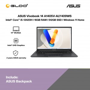 ASUS Vivobook 14 A1405V-ALY409WS Laptop (Intel® Core™ i5-13420H |14" WUXGA | 16GB RAM | 512GB SSD | Intel® UHD Graphics | Windows 11 Home | Preinstalled with Microsoft Office Home 2024 + Microsoft 365 Basic)