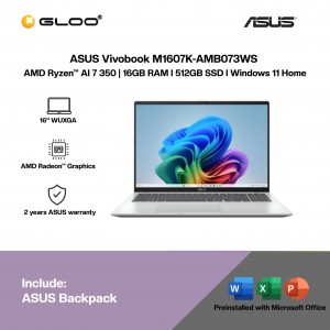 ASUS Vivobook M1607K-AMB073WS Laptop (AMD Ryzen™ AI 7 350 | 16" WUXGA | 16GB RAM | 512GB SSD | AMD Radeon™ Graphics | Windows 11 Home |Microsoft Office Home 2024 + Microsoft 365)