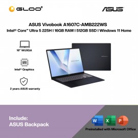 ASUS Vivobook A1607C-AMB222WS Laptop (Intel® Core™ Ultra 5 225H | 16" WUXGA | 16GB RAM | 512GB SSD | Intel® Graphics | Windows 11 Home |Microsoft Office Home 2024 + Microsoft 365)