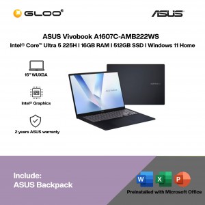 ASUS Vivobook A1607C-AMB222WS Laptop (Intel® Core™ Ultra 5 225H | 16" WUXGA | 16GB RAM | 512GB SSD | Intel® Graphics | Windows 11 Home |Microsoft Office Home 2024 + Microsoft 365)