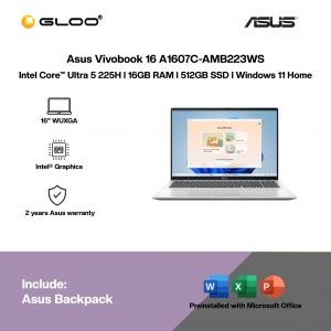 ASUS Vivobook 16 A1607C-AMB223WS Laptop (Intel Core™ Ultra 5 225H | 16'' WUXGA | 16GB RAM | 512GB SSD |Intel® Graphics | Windows 11 Home | Microsoft Office Home & Student 2024 + Microsoft 365 Basic)