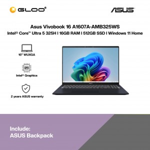 ASUS Vivobook 16 A1607A-AMB325WS Laptop (Intel® Core™ Ultra 5 325H | 16" WUXGA | 16GB RAM | 512GB SSD |  Intel® Graphics | Windows 11 Home | Preinstalled Microsoft Office Home 2024 + Microsoft 365 Basic)