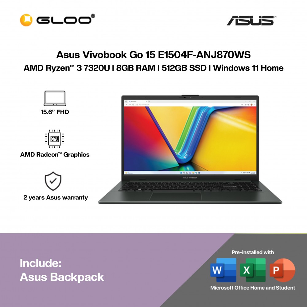 [Pre-order] Asus Vivobook Go 15 E1504F-ANJ870WS Laptop (R3-7320U,8G,512GB SSD,AMD Radeon Graphic,H&S,15.6”FHD,W11H,Blk,2Y) [ETA: 3-5 working days]