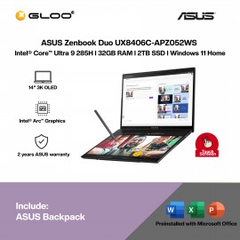 ASUS Zenbook Duo UX8406C-APZ052WS Laptop (Intel® Core™ Ultra 9 285H | 14" 3K OLED | 32GB RAM | 2TB SSD | Intel® Arc™ Graphics | Windows 11 Home |Microsoft Office Home 2024 + Microsoft 365)