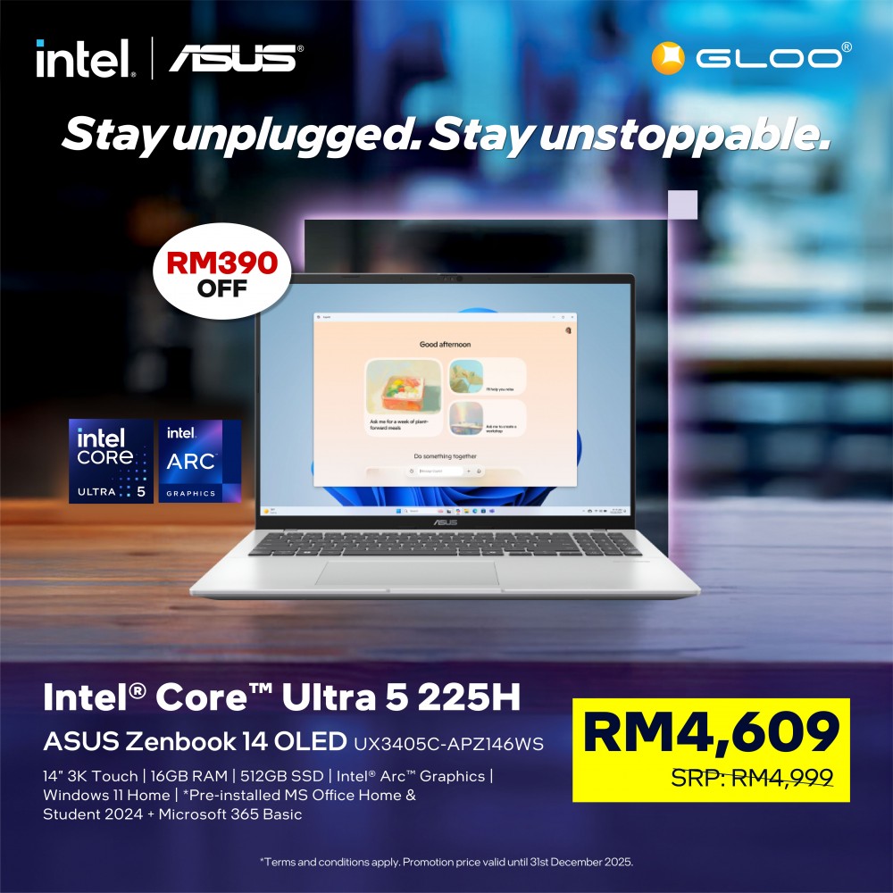 ASUS Zenbook 14 UX3405C-APZ146WS Laptop (Intel Core Ultra 5-225H | 14" OLED T | 16GB RAM | 512GB SSD | Intel Arc Graphics | Windows 11 Home | Office Home & Student+M365)