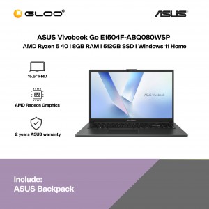 ASUS Vivobook Go E1504F-ABQ080WSP Laptop (AMD Ryzen 5 40 | 15.6" FHD | 8GB RAM | 512GB SSD | AMD Radeon Graphics | Windows 11 Home | Microsoft Office Home 2024 + Microsoft 365 Basic | Mixed Black)