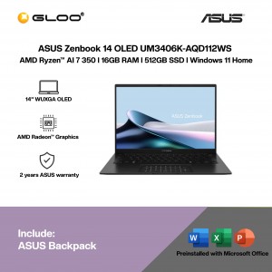 ASUS Zenbook 14 OLED UM3406K-AQD112WS Laptop (AMD Ryzen™ AI 7 350 | 14" WUXGA OLED | 16GB RAM | 512GB SSD | AMD Radeon™ Graphics | Windows 11 Home |Microsoft Office Home 2024 + Microsoft 365)