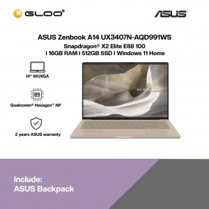[Pre-order] ASUS Zenbook A14 UX3407N-AQD991WS Laptop (SD X2E88100,16GB,512GB,14",W11,BEIGE,H&S+M365) [ETA:6-8 working weeks if no delay]