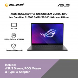 [Pre-order] ASUS ROG Zephyrus G16 GU605M-ZQR004WO Gaming Laptop (Core Ultra 9-185H,32GB,2TB SSD,RTX4080 12GB,16"WQXGA,W11H,Gray,2Y) [ETA:3-5 working days]