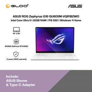 [Pre-order] ASUS ROG Zephyrus G16 GU605M-VQR182WO Gaming Laptop (CU9-185H,32GB,1TB SSD,RTX4060 8GB,16"WQXGA,W11H,White,2Y) [ETA:3-5 working days]
