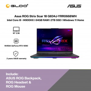 [Pre-order] Asus ROG Strix Scar 18 G834J-YRR0668WH Gaming Laptop (i9-14900HX,64GB,2TB SSD,RTX4090 16GB,18”QHD+,W11H,Blk,2Y) [ETA:3-5 working days]
