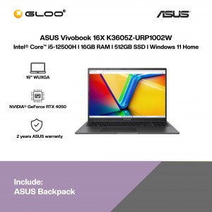 ASUS Vivobook 16X K3605Z-URP1002W Laptop (Intel Core i5-12500H | 16"WUXGA | 16GB RAM | 512GB SSD | Intel UHD Graphics | Windows 11 Home)