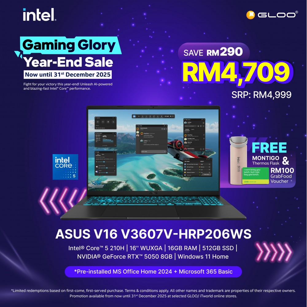 ASUS Gaming V16 V3607V-HRP206WS Gaming Laptop (NVIDIA® GeForce RTX™ 5050 | Intel® Core™ 5 210H | 16" WUXGA | 16GB RAM | 512GB SSD | Windows 11 Home |Microsoft Office Home 2024 + Microsoft 365)