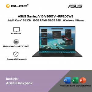 ASUS Gaming V16 V3607V-HRP206WS Gaming Laptop (NVIDIA® GeForce RTX™ 5050 | Intel® Core™ 5 210H | 16" WUXGA | 16GB RAM | 512GB SSD | Windows 11 Home |Microsoft Office Home 2024 + Microsoft 365)