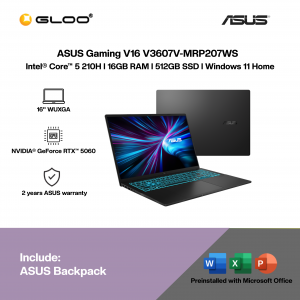ASUS Gaming V16 V3607V-MRP207WS Gaming Laptop (NVIDIA® GeForce RTX™ 5060 | Intel® Core™ 5 210H | 16” WUXGA | 16GB RAM | 512GB SSD | Windows 11 Home | Microsoft Office Home 2024 + Microsoft 365)